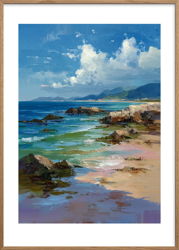 Havets hvisken ved klippen - Oak Frame, With White Border