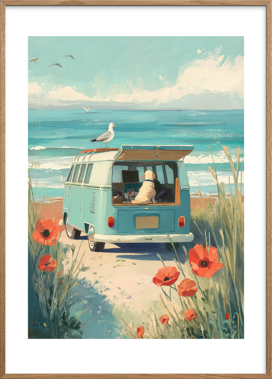 Havets salte hvisken - Oak Frame, With White Border