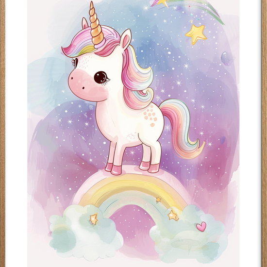 Regnbuens sus i natten - Oak Frame, With White Border