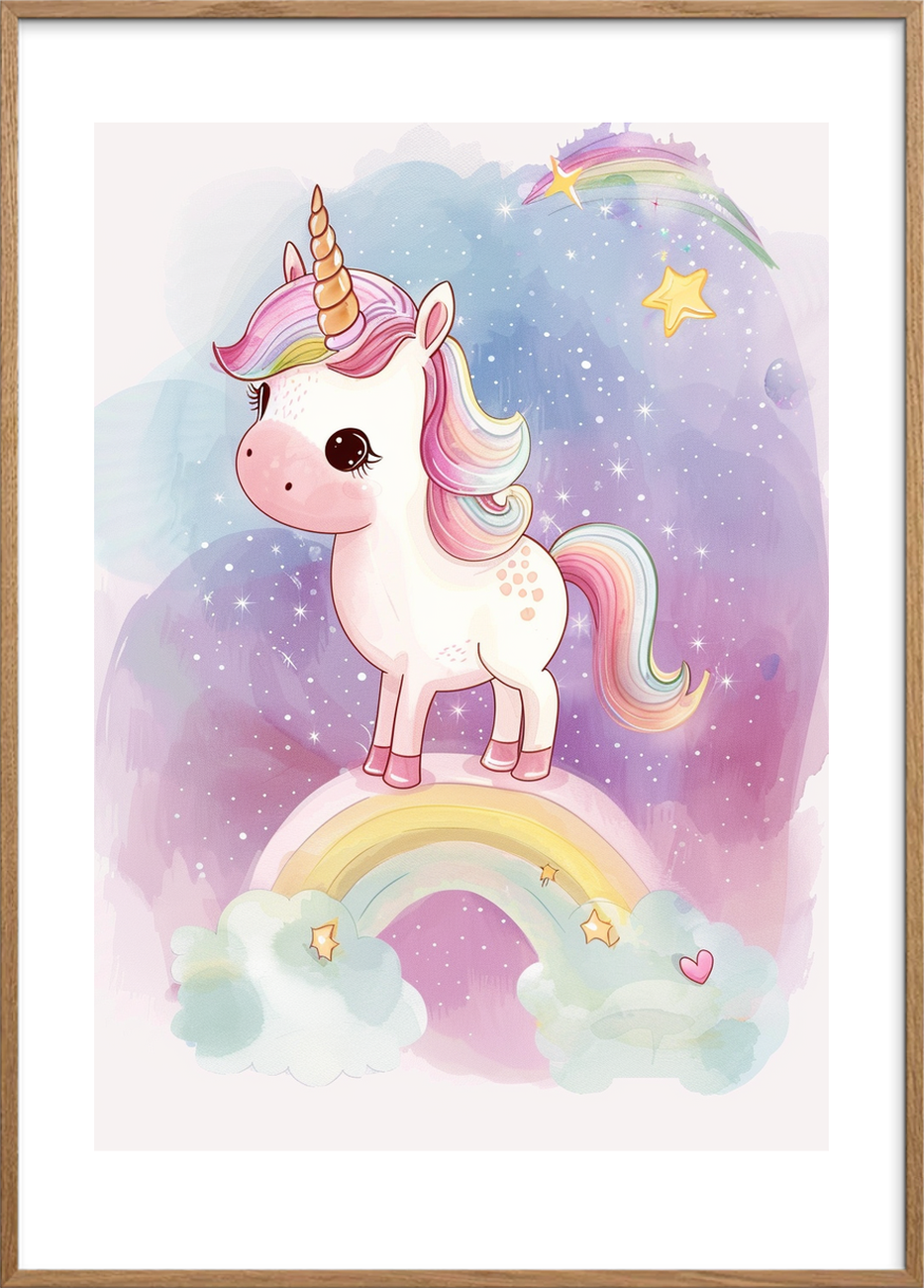 Regnbuens sus i natten - Oak Frame, With White Border