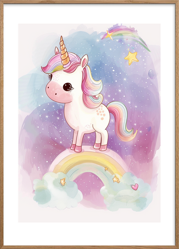 Regnbuens sus i natten - Oak Frame, With White Border