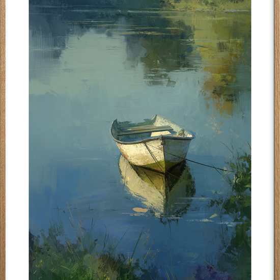 Bådens hvisken i morgendisen - Oak Frame, With White Border