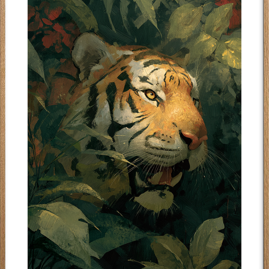 Tigerens stille hvisken - Oak Frame, With White Border