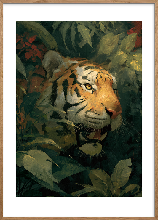 Tigerens stille hvisken - Oak Frame, With White Border
