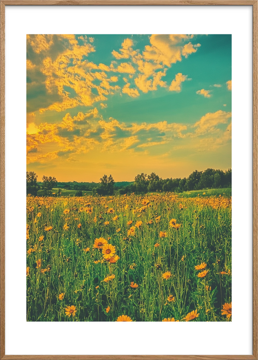 Sommerens store indånding - Oak Frame, With White Border