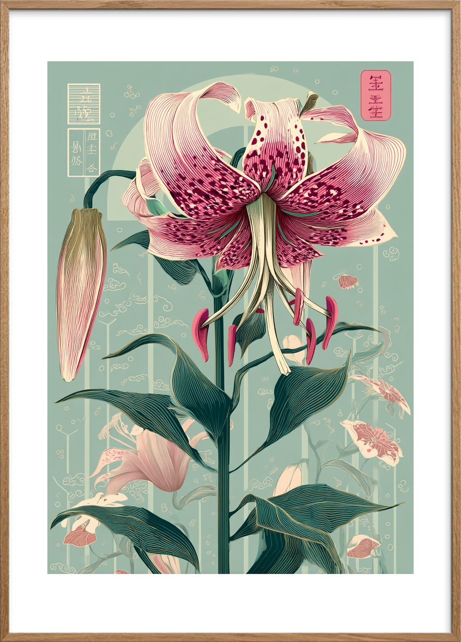 Stille hvisken fra liljen - Oak Frame, With White Border