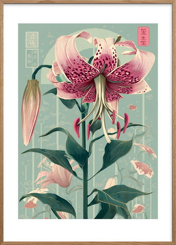 Stille hvisken fra liljen - Oak Frame, With White Border