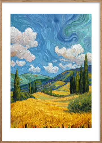 Susende gyldent hav - Oak Frame, With White Border