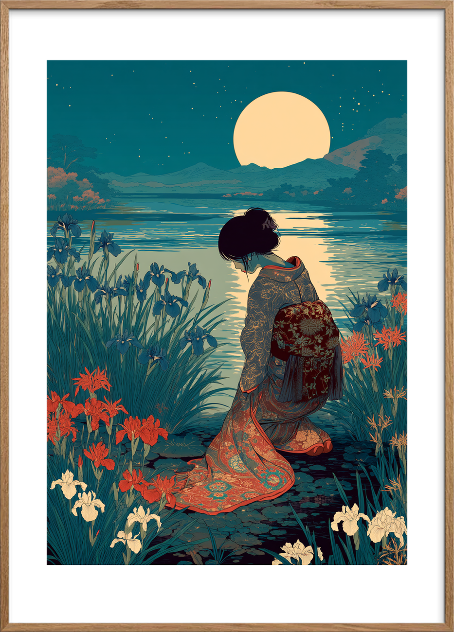 Måneskinets bløde hvisken - Oak Frame, With White Border