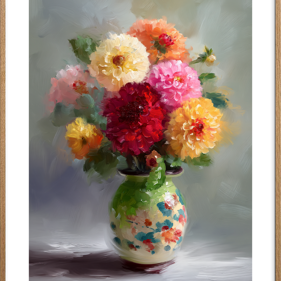 Smagen af sommerblomster - Oak Frame, With White Border