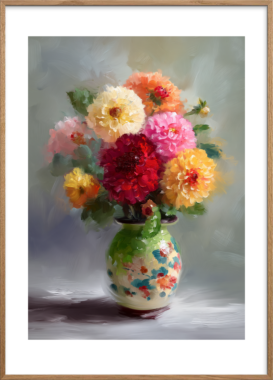 Smagen af sommerblomster - Oak Frame, With White Border