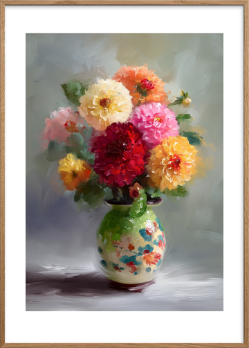 Smagen af sommerblomster - Oak Frame, With White Border