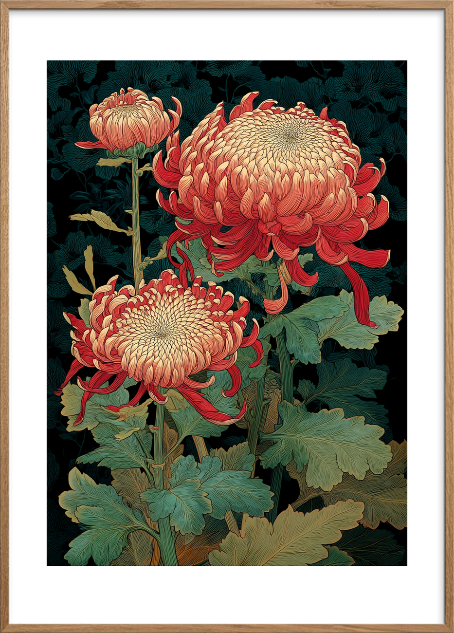 Fløjlsblomsternes varme hvisken - Oak Frame, With White Border