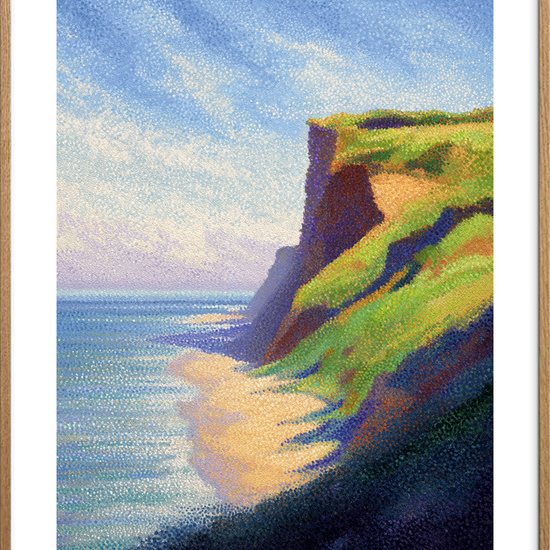 Havets hvisken mod klippekant - Oak Frame, With White Border