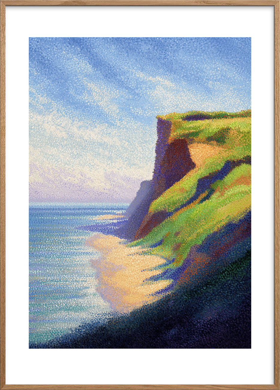 Havets hvisken mod klippekant - Oak Frame, With White Border