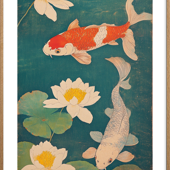 Vandets omgang med kobber og perlemor - Oak Frame, With White Border