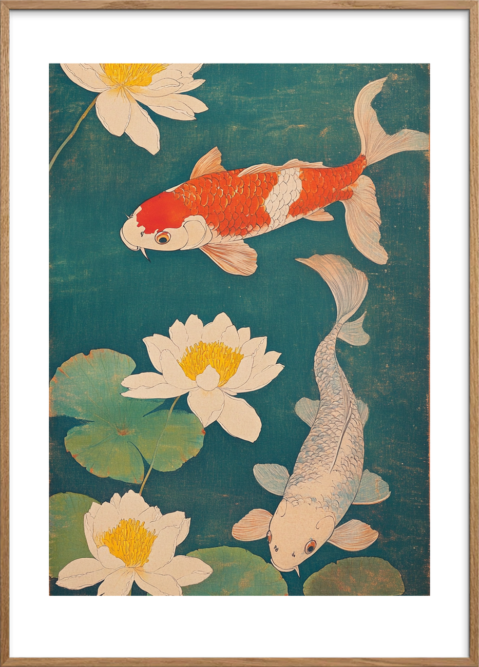 Vandets omgang med kobber og perlemor - Oak Frame, With White Border