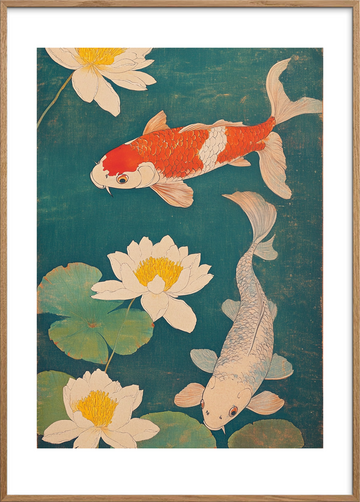 Vandets omgang med kobber og perlemor - Oak Frame, With White Border