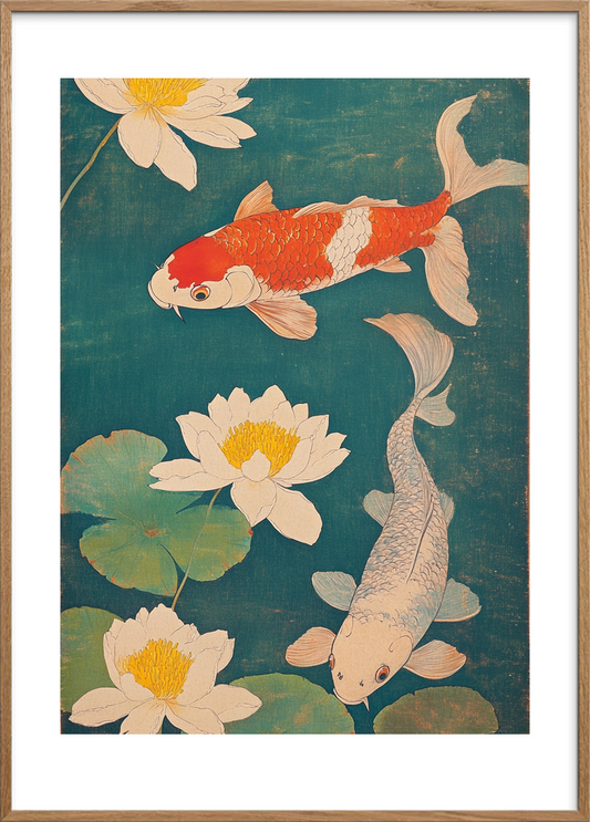 Vandets omgang med kobber og perlemor - Oak Frame, With White Border