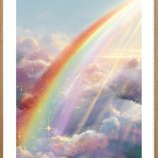 Regnbuens stille hvisken - Oak Frame, With White Border