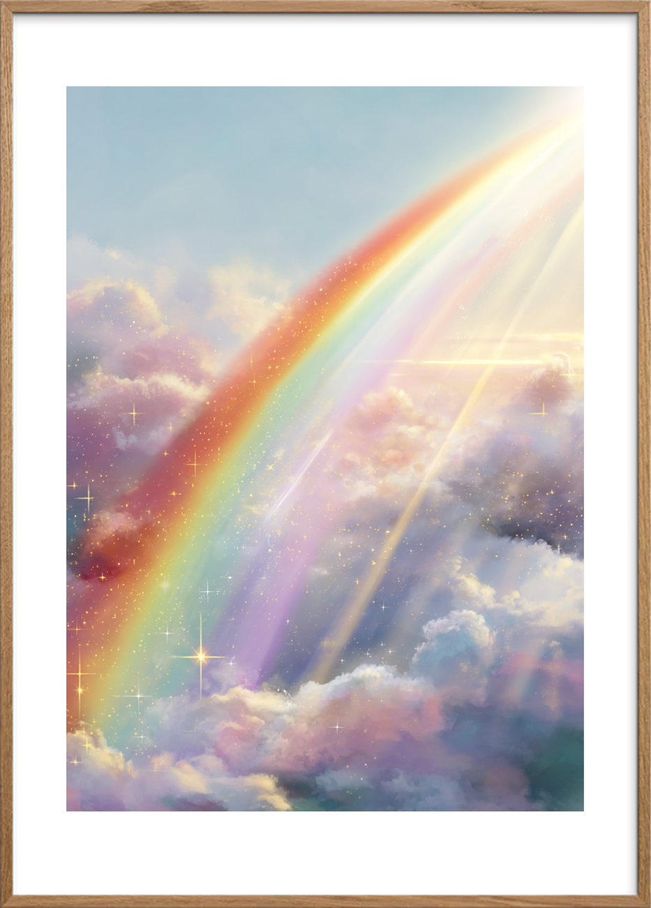 Regnbuens stille hvisken - Oak Frame, With White Border