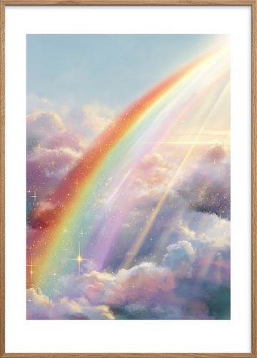 Regnbuens stille hvisken - Oak Frame, With White Border