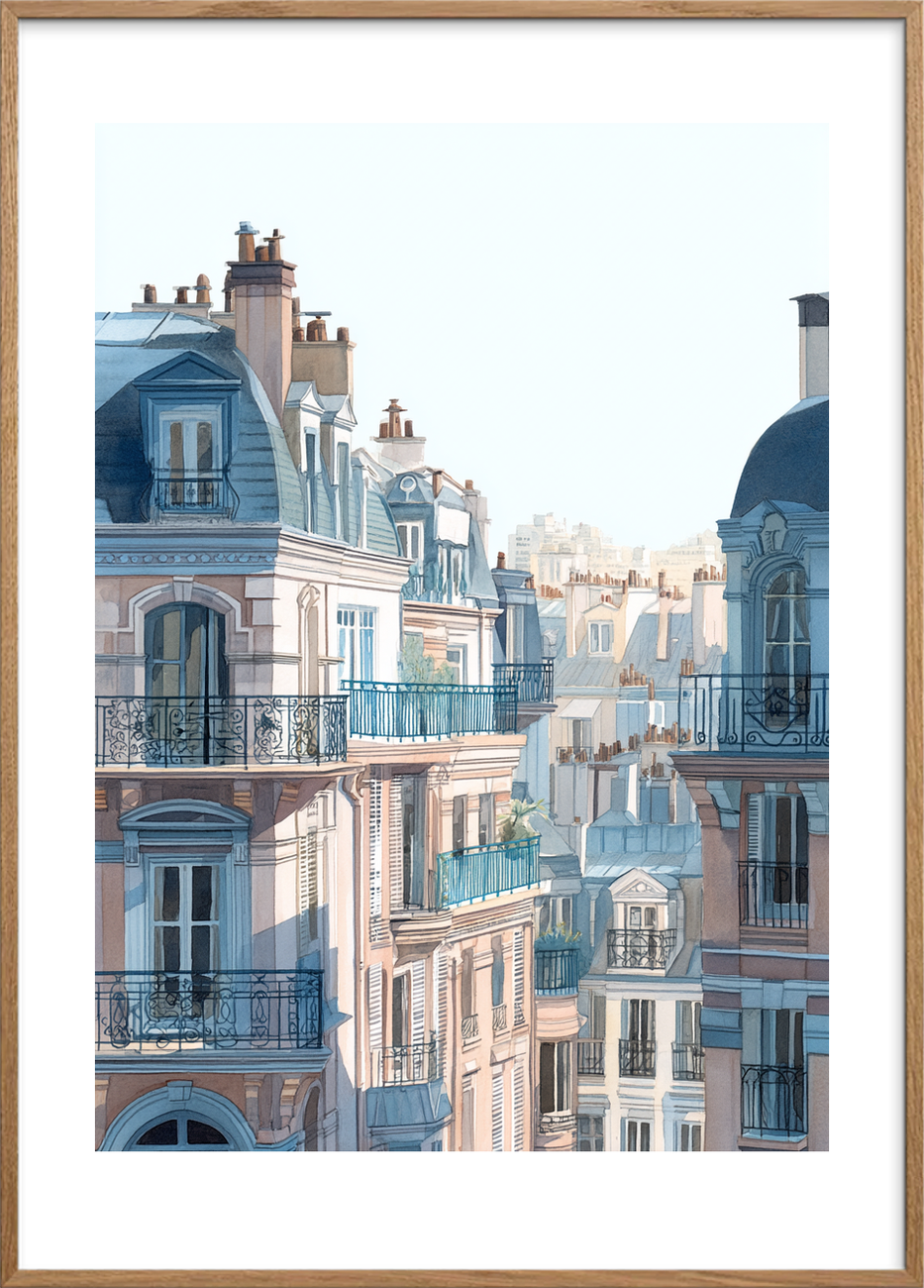 Hvisken fra smedejernsbalkoner - Oak Frame, With White Border