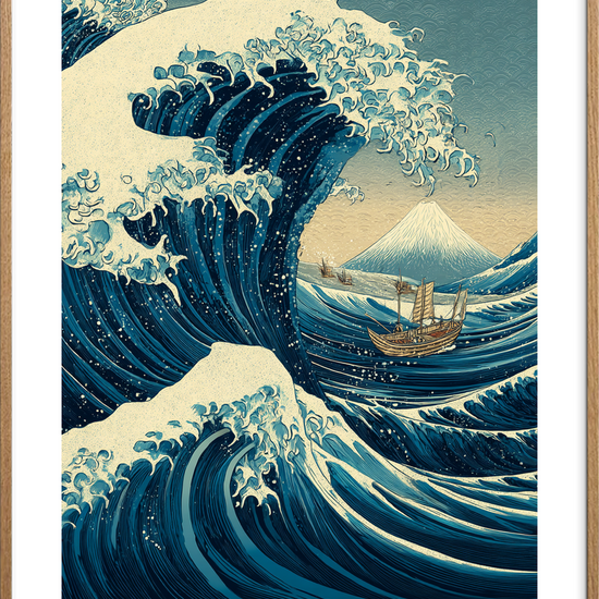 Bølgens brøl i mørket - Oak Frame, With White Border