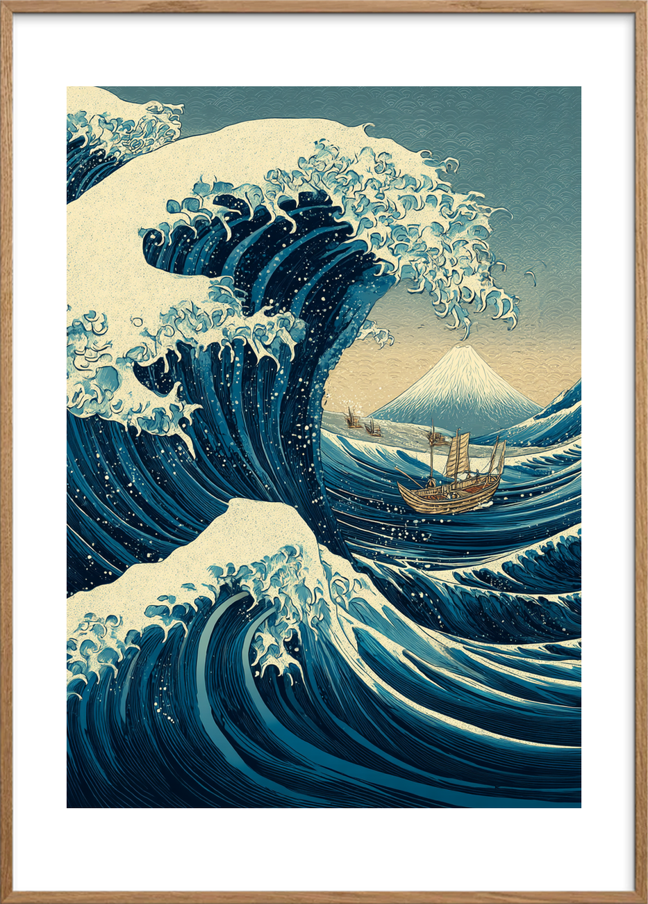 Bølgens brøl i mørket - Oak Frame, With White Border