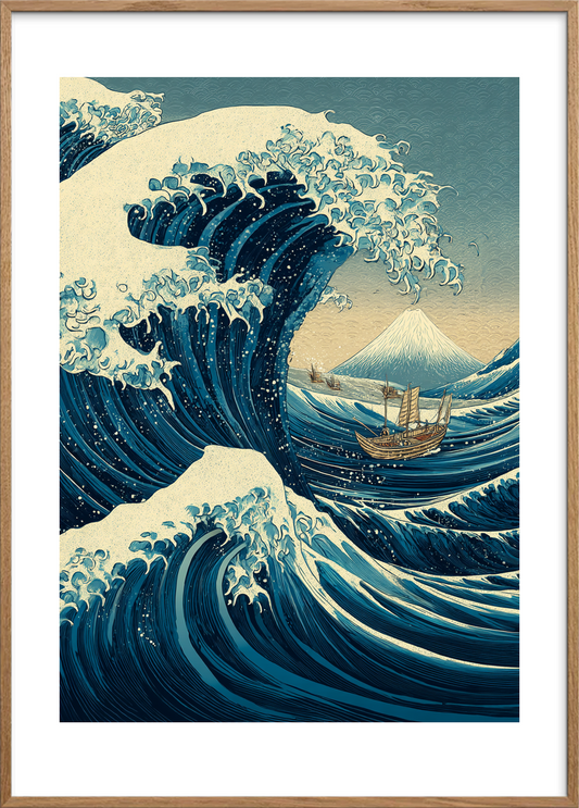 Bølgens brøl i mørket - Oak Frame, With White Border