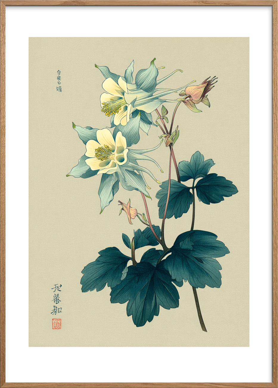 Silkeblød blågrøn hvisken - Oak Frame, With White Border