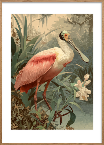 Salt på silkefjer - Oak Frame, With White Border