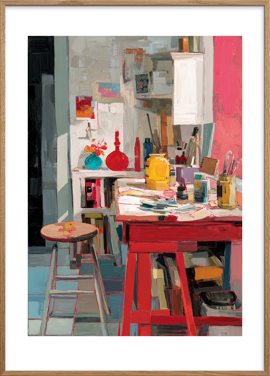 Rummet smager af pigment - Oak Frame, With White Border