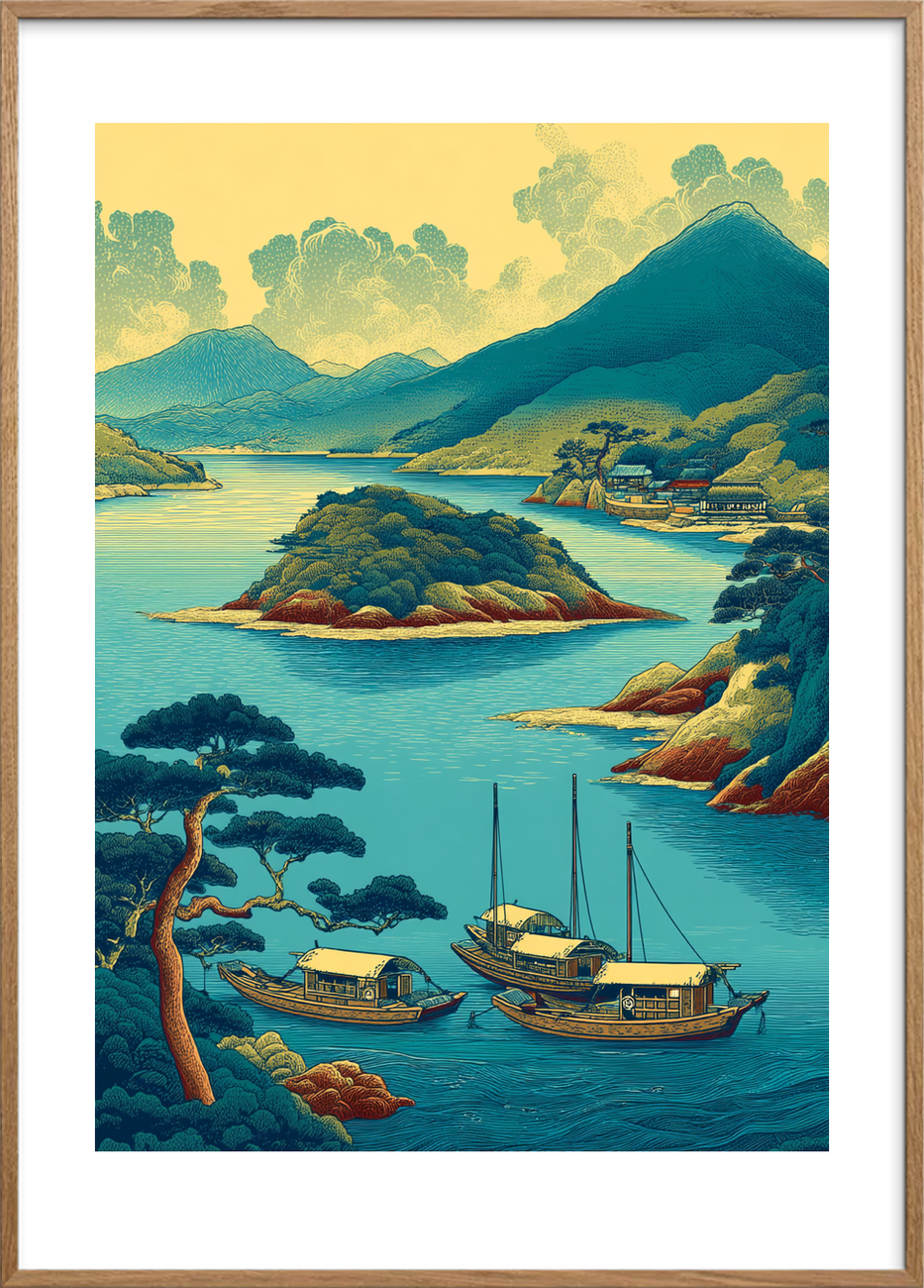 Havnens stille hjerteslag - Oak Frame, With White Border