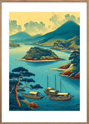 Havnens stille hjerteslag - Oak Frame, With White Border