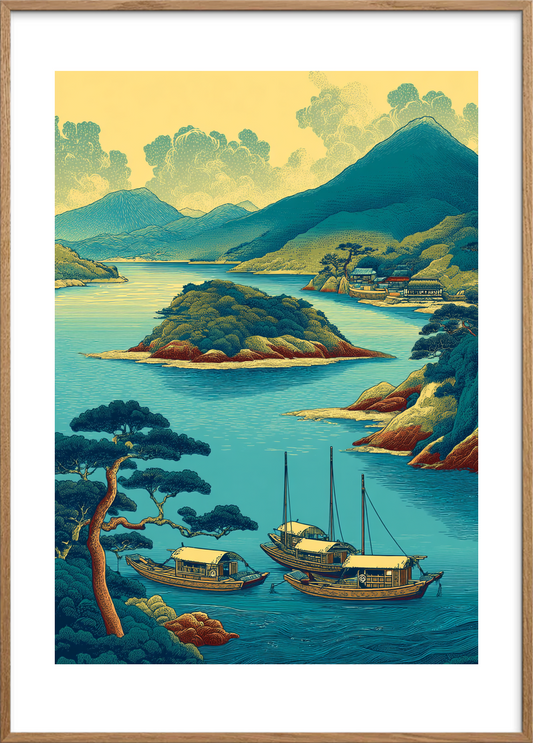 Havnens stille hjerteslag - Oak Frame, With White Border