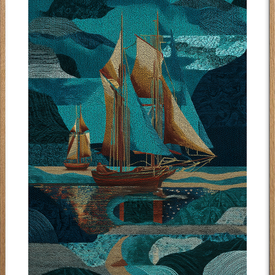 Sejlens sang under månen - Oak Frame, With White Border