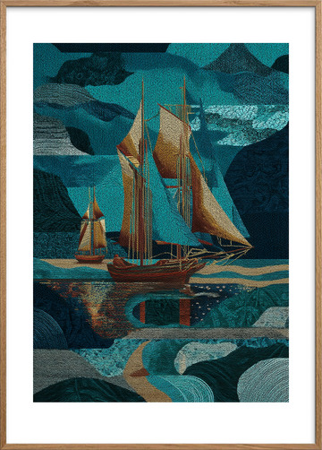 Sejlens sang under månen - Oak Frame, With White Border