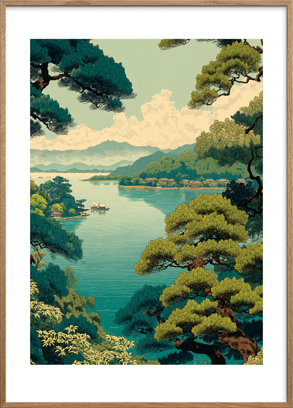 Bølgernes stille hvisken - Oak Frame, With White Border