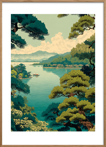 Bølgernes stille hvisken - Oak Frame, With White Border