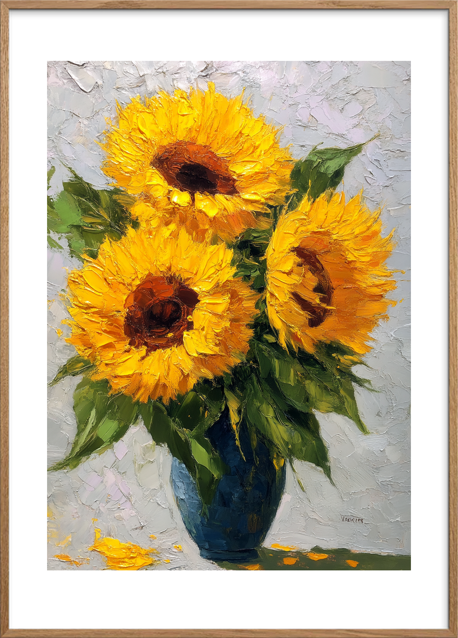Solsikkernes stille sus - Oak Frame, With White Border