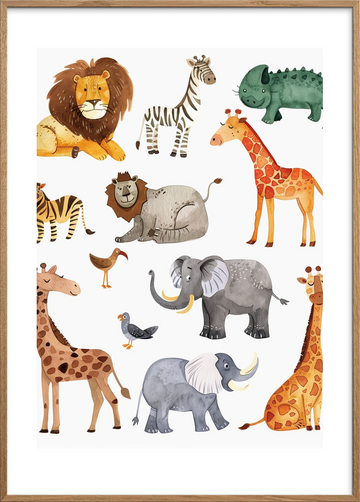 Savannens dæmpede rytme - Oak Frame, With White Border