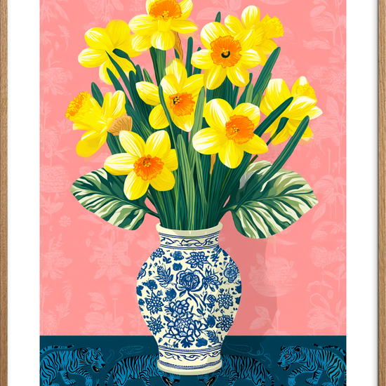 Forårets gule hvisken - Oak Frame, With White Border