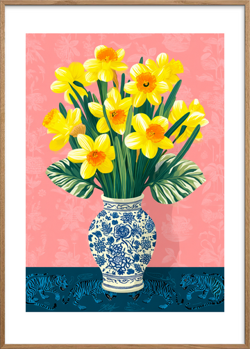 Forårets gule hvisken - Oak Frame, With White Border