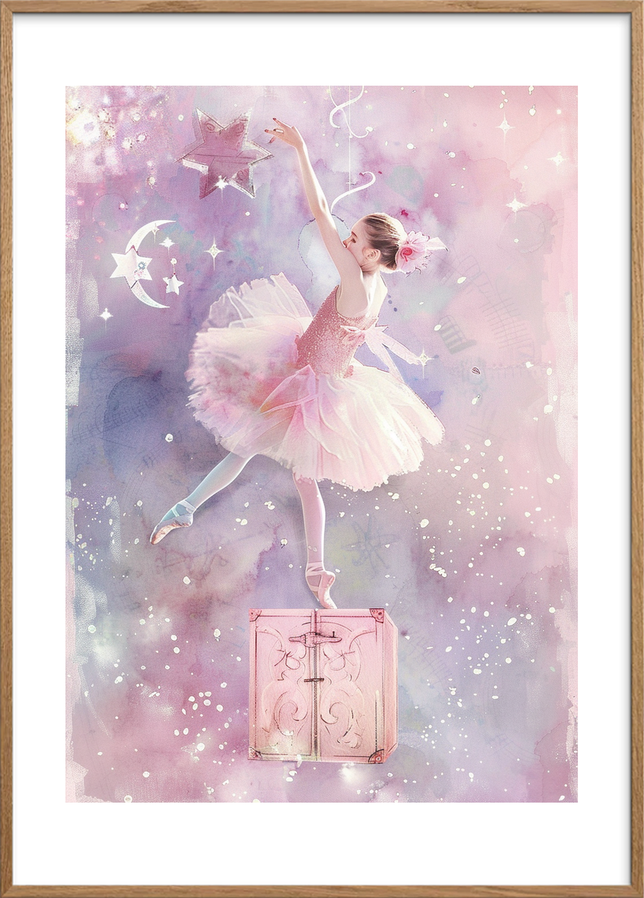Hviskende stjernedans - Oak Frame, With White Border