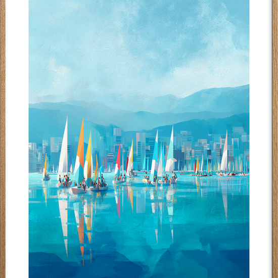 Havets blå hvisken - Oak Frame, With White Border