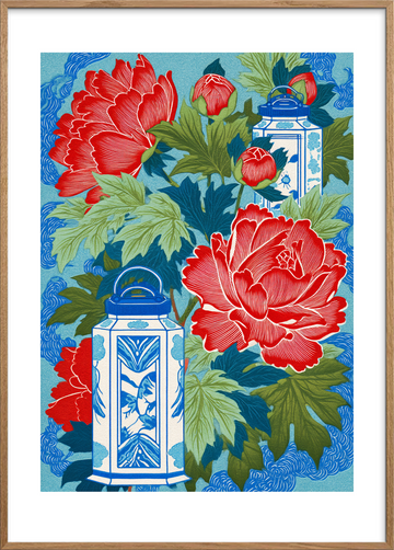 Silke under måneskin - Oak Frame, With White Border