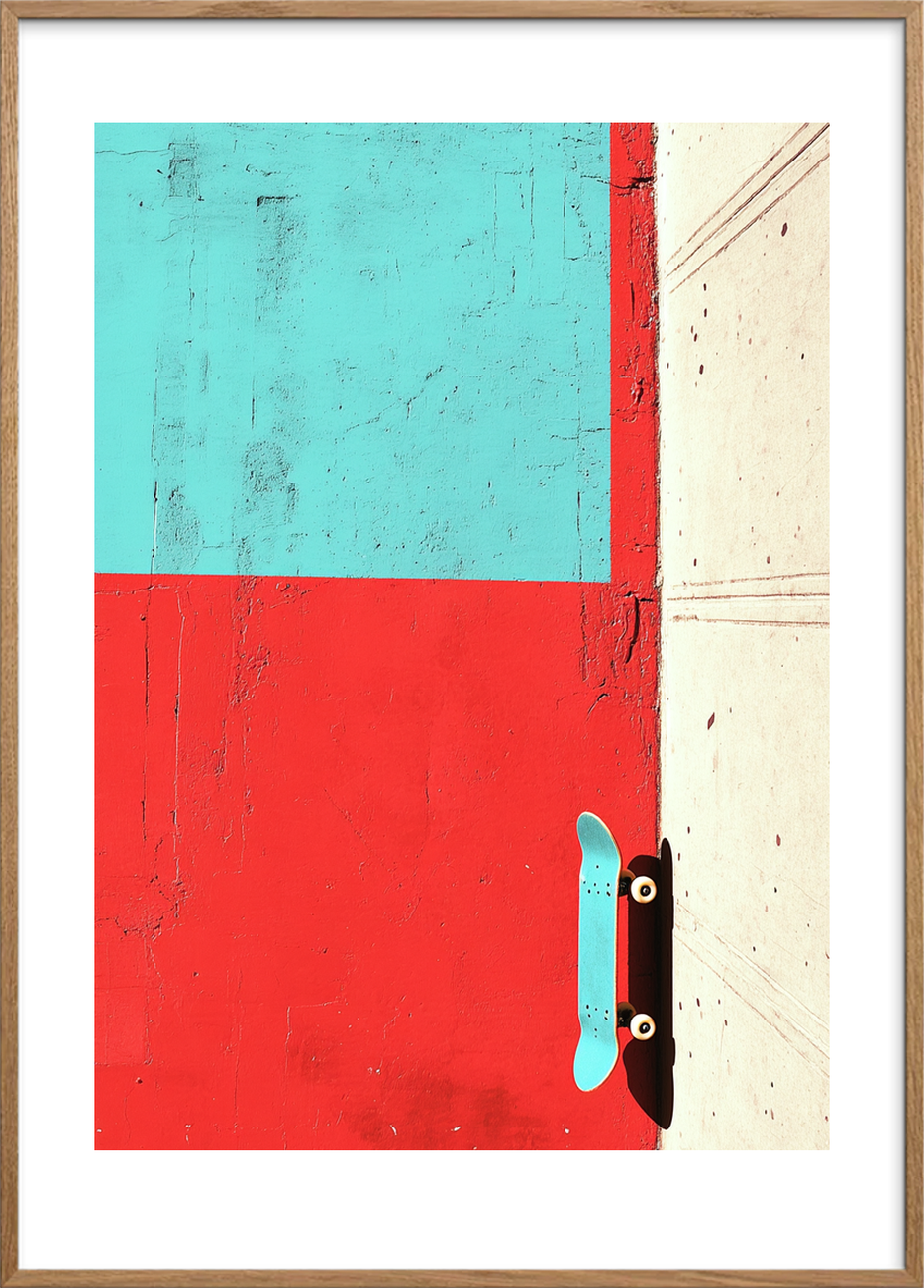 Grænsevagt i turkis - Oak Frame, With White Border