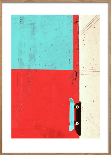 Grænsevagt i turkis - Oak Frame, With White Border