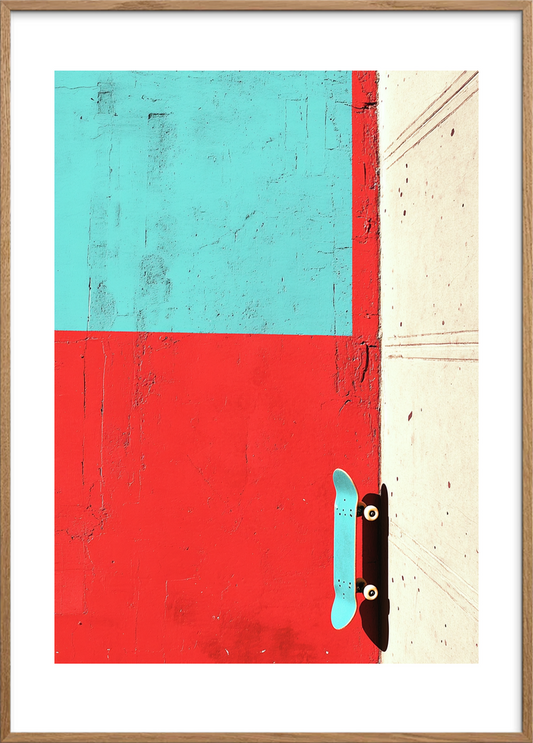 Grænsevagt i turkis - Oak Frame, With White Border